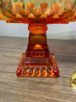Vintage Amberina Red, Yellow, Orange Covered Candy Dish