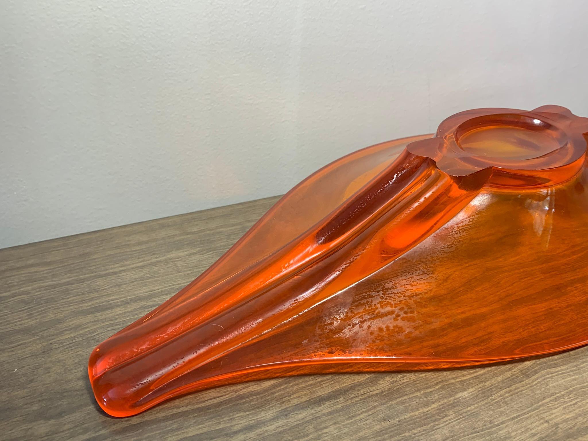 Viking Glass Persimmon Orange Hand Blown Art Glass Bowl Centerpiece Dish