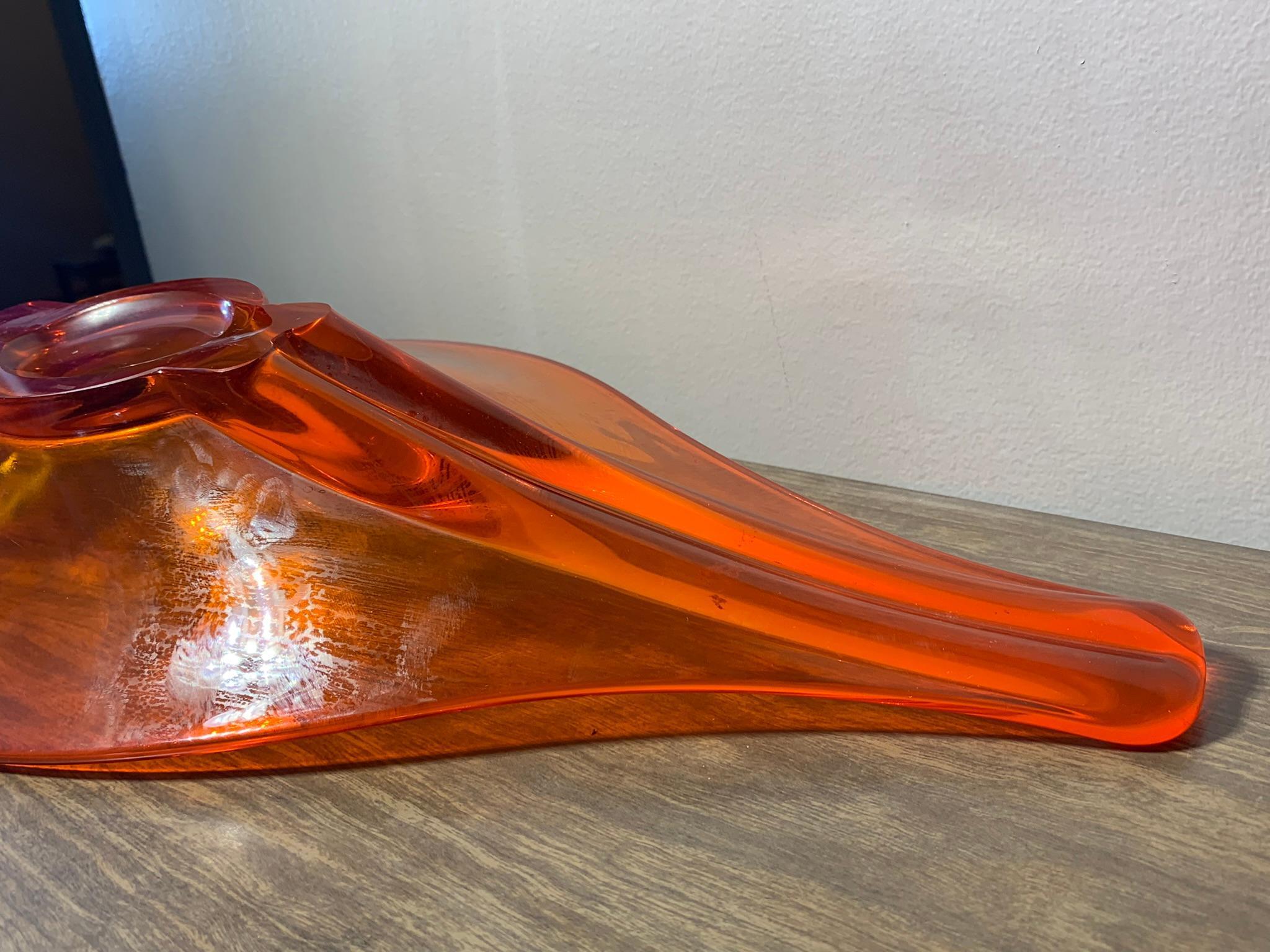 Viking Glass Persimmon Orange Hand Blown Art Glass Bowl Centerpiece Dish