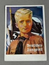 WWII Nazi German Propaganda Postcard Hitler Youth Deutsches Jungvolk