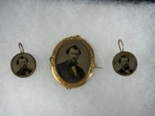 Rare Tintype Jewelry Set Brooch & Earrings Civil War Era
