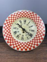 Unusual Antique Clock with Checker Surround Wind Up