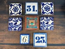 Group Lot of 8 Antique Tiles Including Numbers