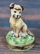 Limoges France Porcelain Dog Figurine Jewelry or Trinket Box