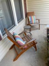 Pair of Tommy Bahama Wooden Outdoor Chairs + Pillows, Small table