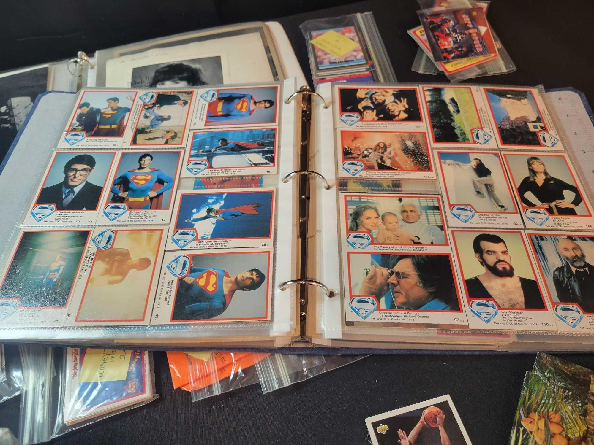 Albums of sports and non sports trading cards, signed photos, staw wars and Superman