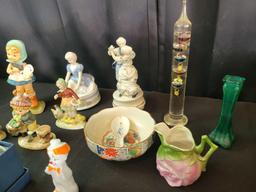 Ceramic music box figures, oriental china, thermometer, figurines