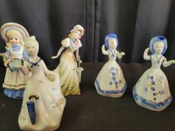 Vintage Japan lady bells and assorted figurines