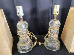 MCM glass bedroom lamps with vintage shades