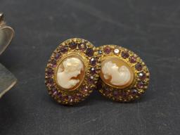 Lampl Sterling Silver Cameo Pin & matching earrings set