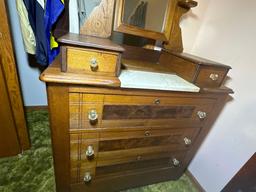 Antique Victorian dresser with glass pulls - marble insert, side drawers and mirror