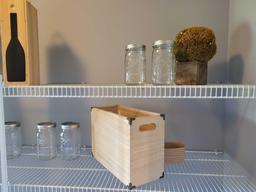 Oyster blender, wood boxes, jars, and decor