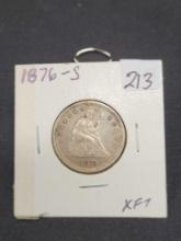 1876 S Seated Silver Quarter