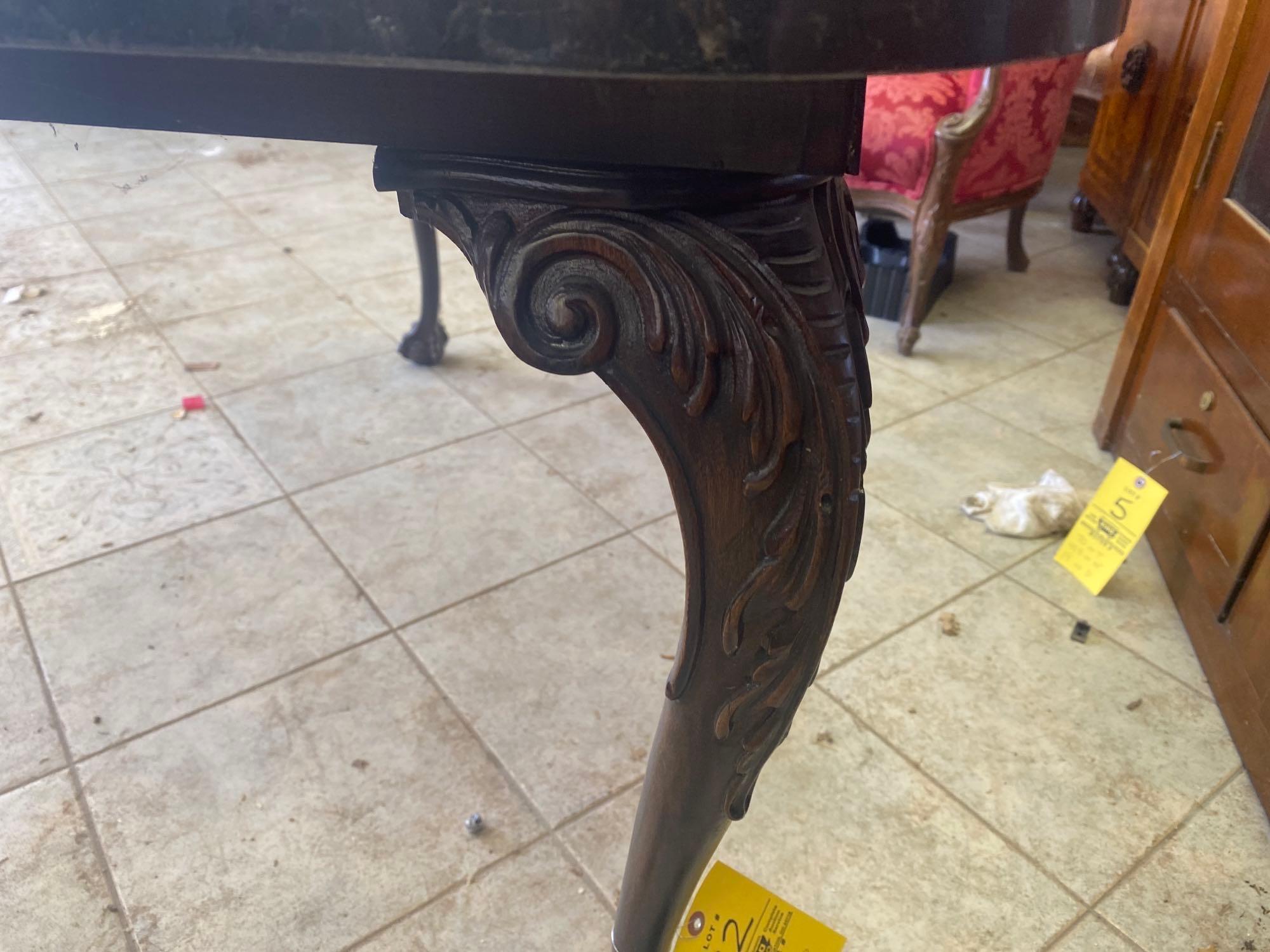Early Carved Wood Marble Top Console Table