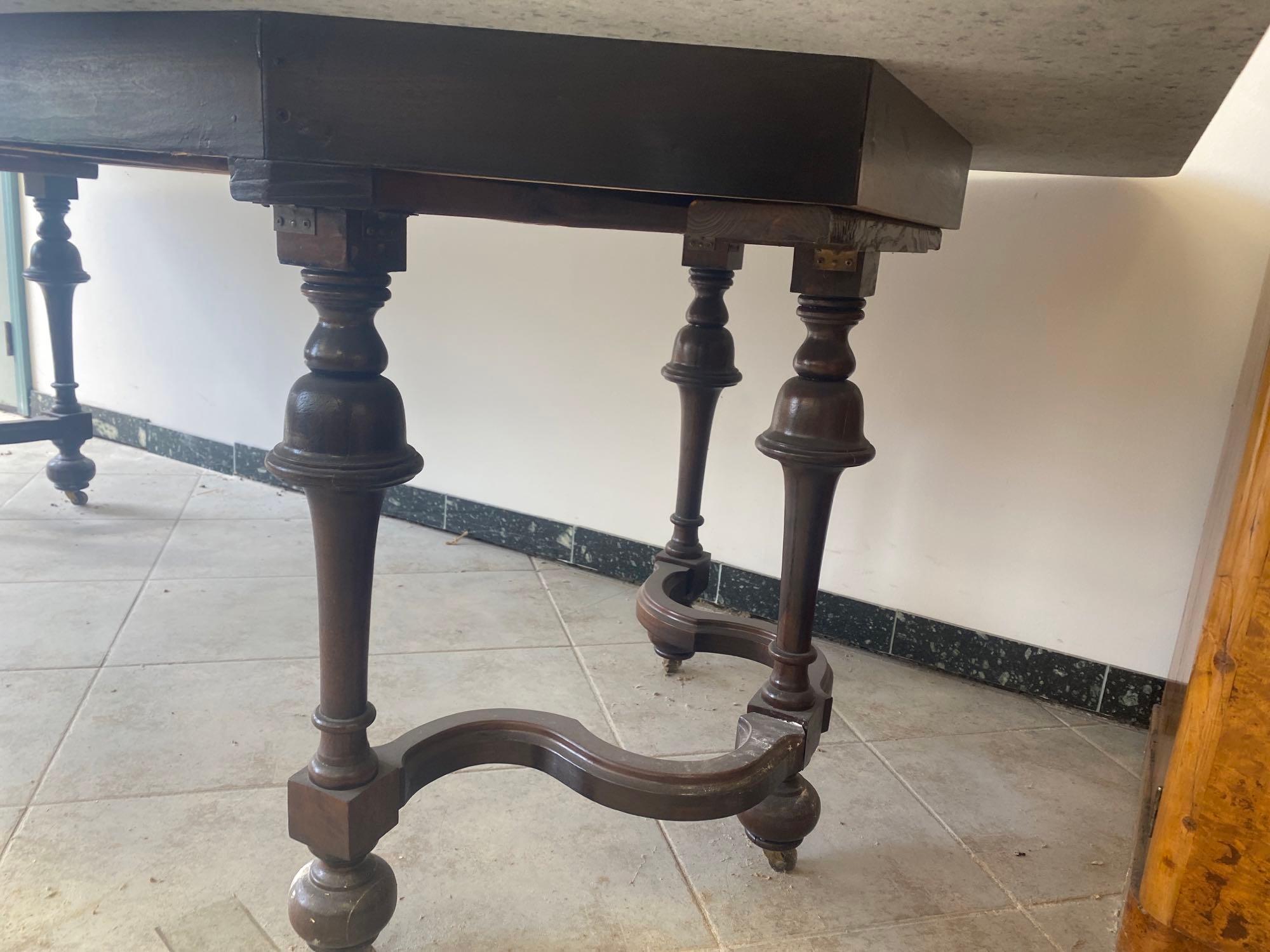 Large Granite Top Table with Wood Carved Legs