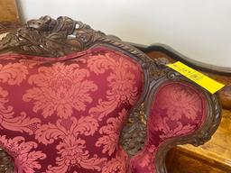 Ornate Victorian Carved Wood Upholstered Arm Chair