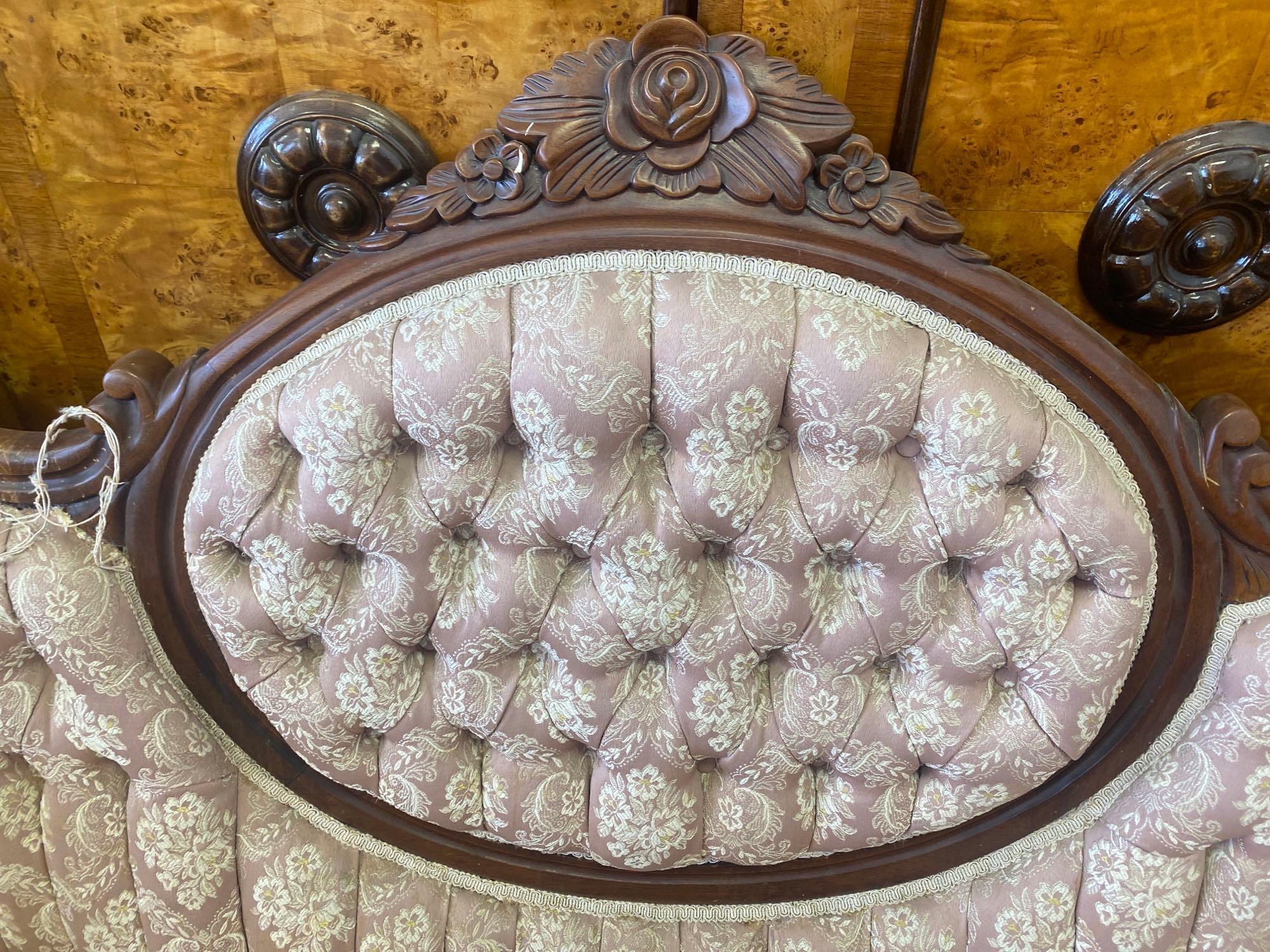 Ornate 1960s American Floral Styled Carved Wood Sofa