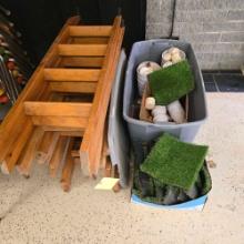 bunk bed ladders - artificial grass squares - candles - planters