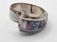 Vintage Mexican sterling silver & abalone shell clamper bracelet