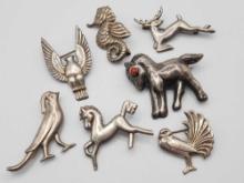 (7) vintage Mexican sterling silver pins