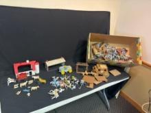 Large grouping of vintage plastic & tin play sets & accessories