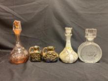Decanters & Pitchers pink depression wheel cut, early milk glass