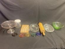 Vintage Glass, Kitchenware, Roller, Cake Dish, Dipping Glasses