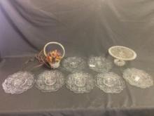 Early Crystal Plates, Cake Dish, Fruit Bowl Lamp