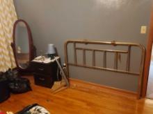Standing Mirror, End Table, Brass Headboard, & Small Items