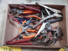 Box of Assorted Pliers, Snips, & Clamps