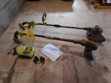 Ryobi Model P2002 & P2008VNM 18V Electric Weedwackers w/ Charger, 2 Batteries, & Accessories