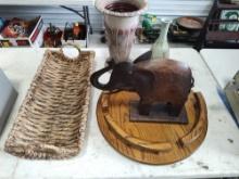 Oak Lazy Susan, Basket, Vases, Elephant