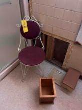Chair, scale, stool, and bathroom items