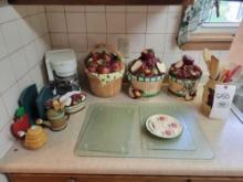 Small Coffee pot, Apple canisters, Glass cutting boards
