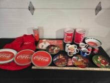 Coca Cola Memorabilia inc. Plates, Lights,Vest, Dishware