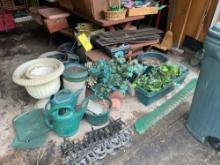 garden contents, potting pots, edging bricks, hanging baskets, garden fence, gutter covers, flower