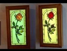 MCM Stained Glass Rose Light Boxes 24" x 13 " x 6 "