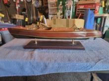 Wood and Brass Boat Model about 23 inches long
