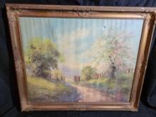 Oil on canvas countryside scene by HR Melville?