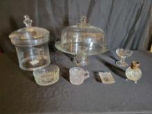 Quality glass cakesaver, glass cookie jar and assorted press glass