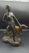 JW Lindner Bronze Clad Nude Lady with Borzoi dog