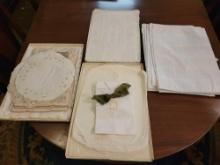 Box lot of vintage place mats, doilies and handywork