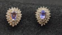 Gorgeous 14k White Gold Diamond and Tanzanite pierced earrings