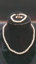 Genuine Pearl Necklace Bracelet & Earrings set