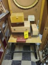 Assortment of Cigar Boxes, Work Stand, Guilded Frame, & Dresser Box