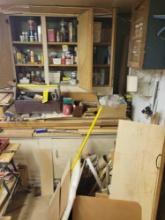 Corner Cabinet Contents - Hardware, Paints, Wood Pieces, Toolbox, & more