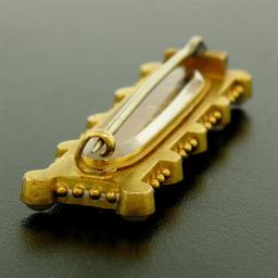 Antique Victorian 15k Yellow Gold Old Mine Cut Diamond Seed Pearl & Onyx Bar Pin