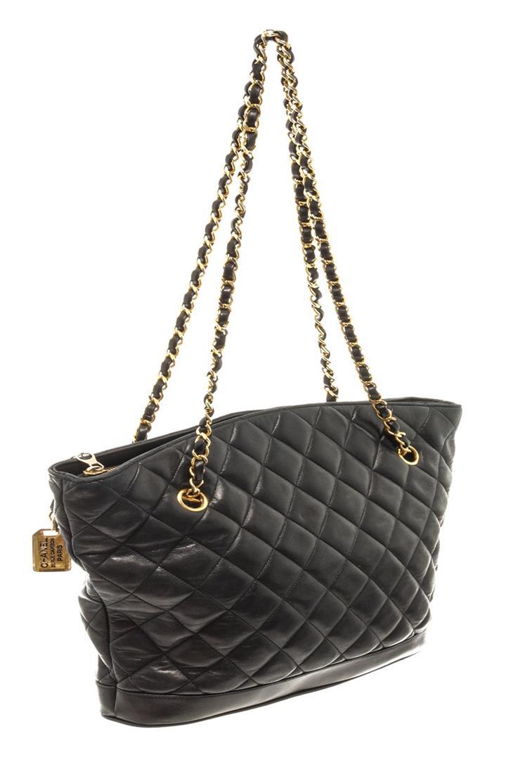 Chanel Black Lambskin Leather GHW Chain Tote Bag