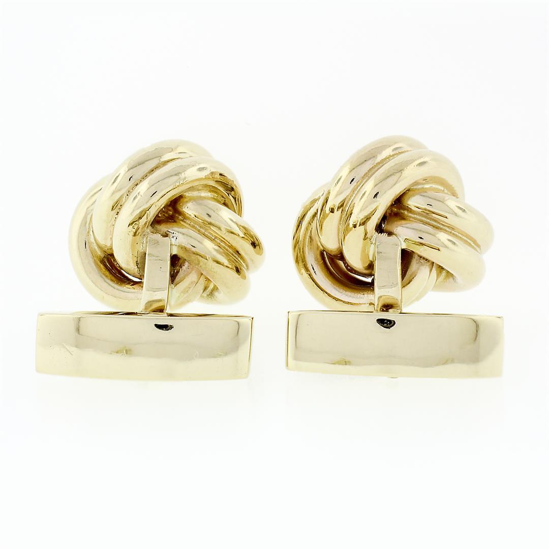 Men's Solid 14k Yellow Gold Sapphire Trinity Infinity Love Knot Heavy Cufflinks