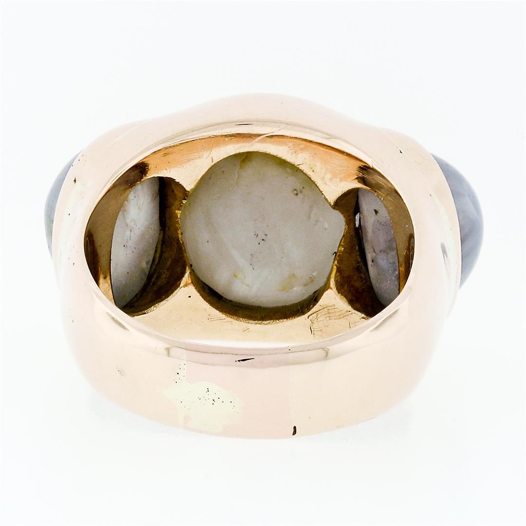 Men's Vintage Bold 14k Rose Gold 34.25 ctw Bezel Oval Star Sapphire 3 Stone Ring